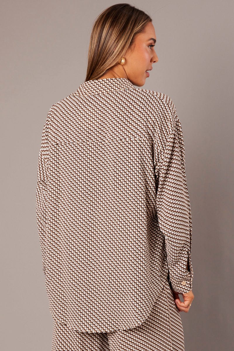 Brown Geo Relaxed Shirt Long Sleeve