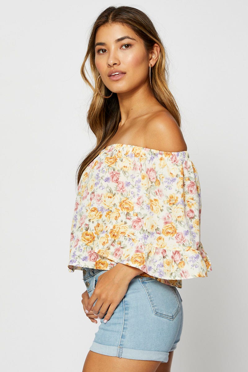 Print Peplum Top Off Shoulder Off Shoulder