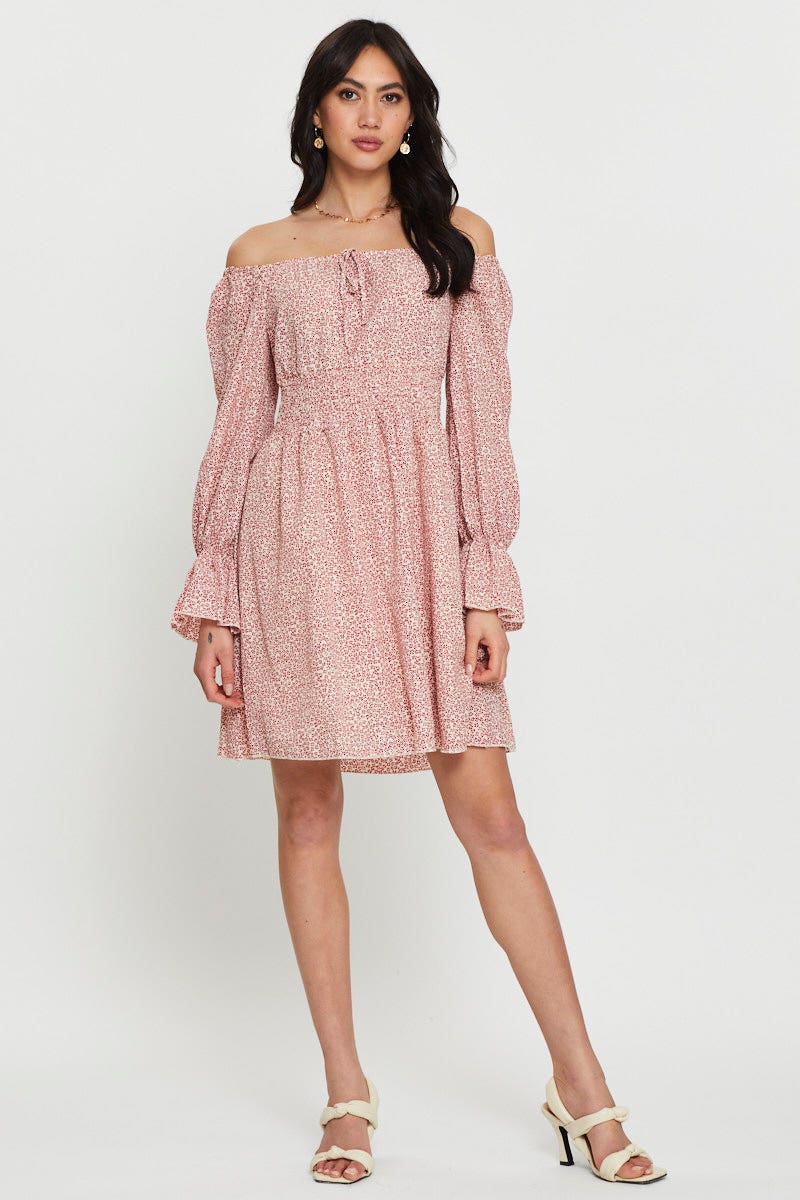 Print Mini Dress Long Sleeve