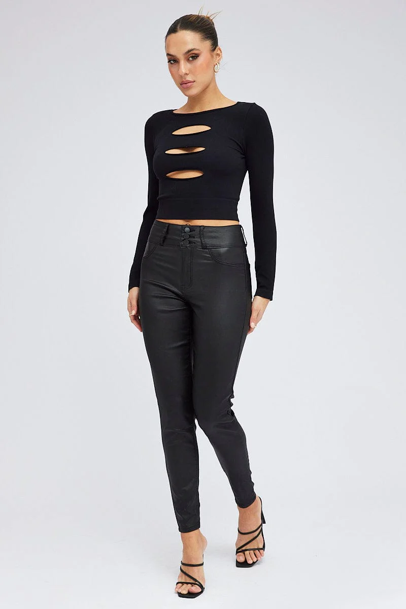 Black Skinny Jean High Rise Wet Look