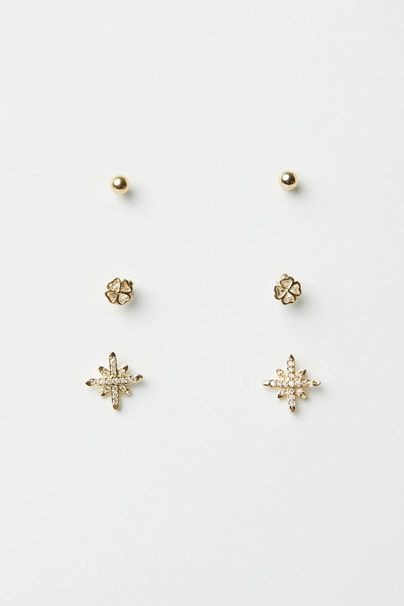 3 Pack Multi Stud Earrings Set