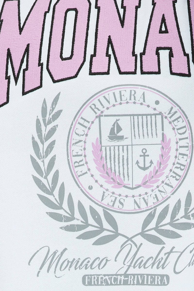 White Graphic Sweatshirt Long Sleeve Crew Neck