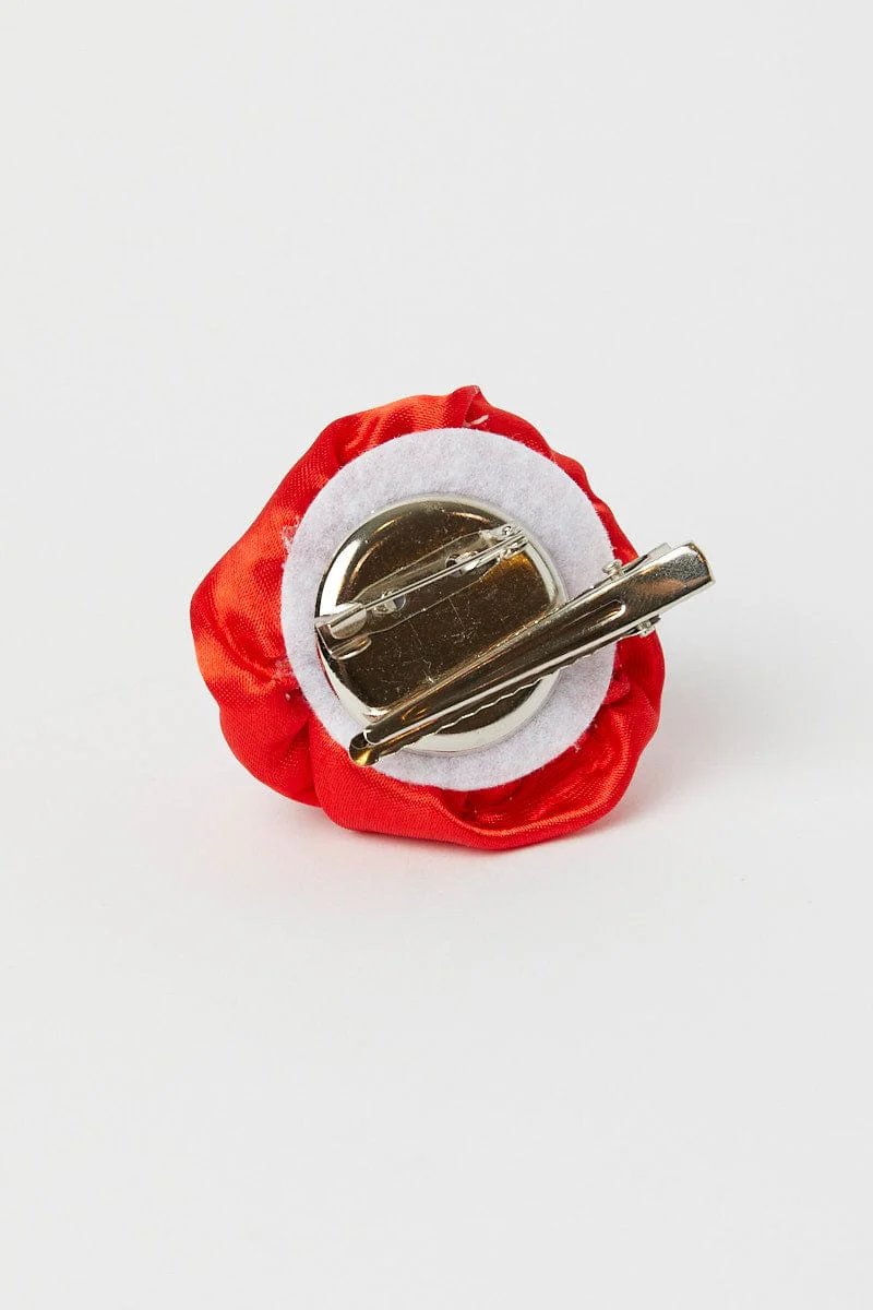 Red Flower Corsage Rosette Pin On Brooch