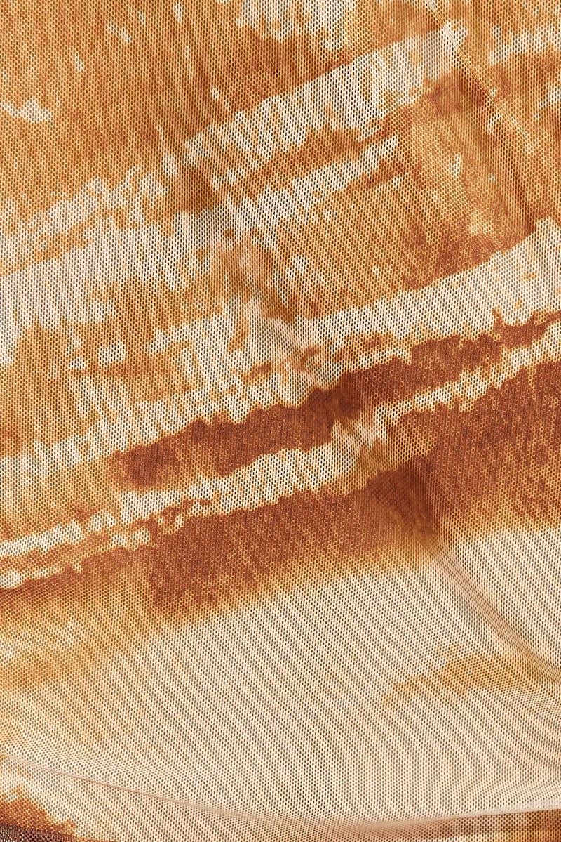 Brown Abstract Top Short Sleeve