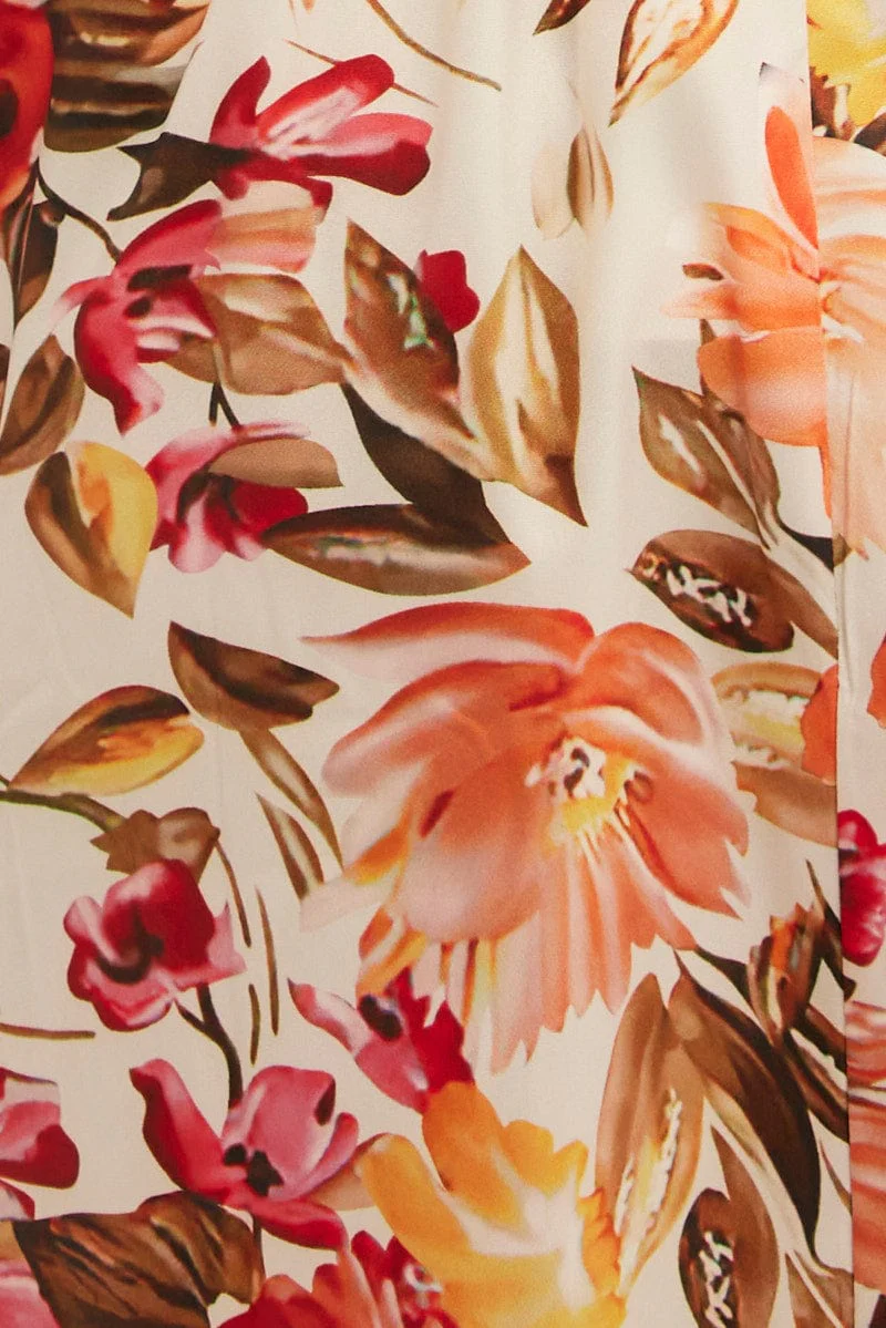 White Floral Twist Front Midi Dress