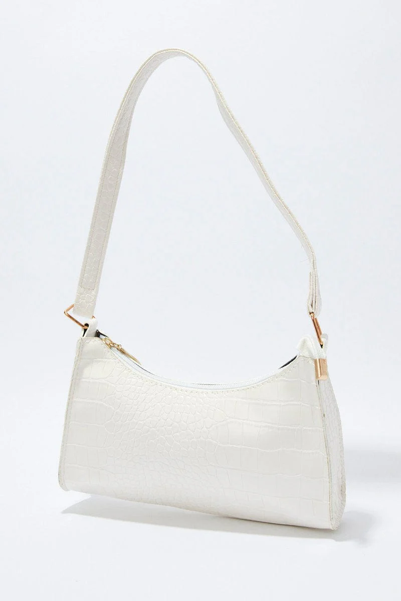White Croc Embossed Baguette Bag Shoulder Bag