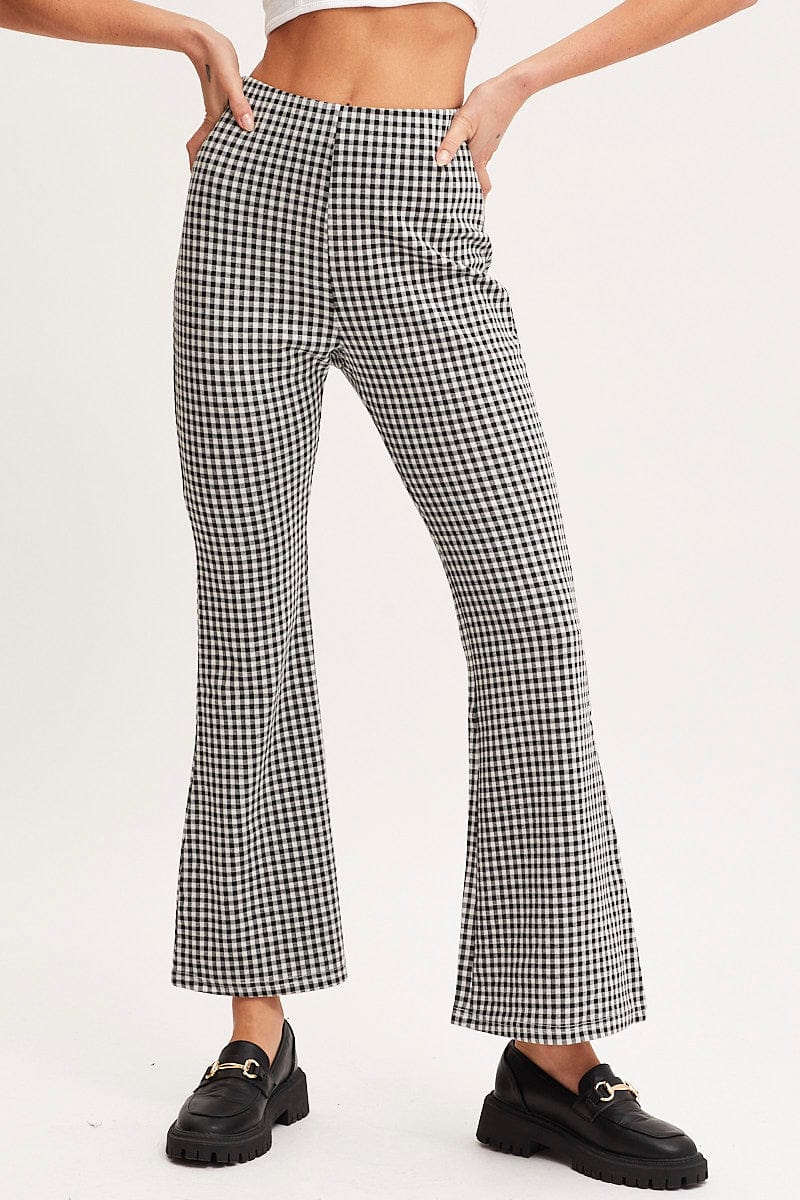 Check Flare Pants High Rise