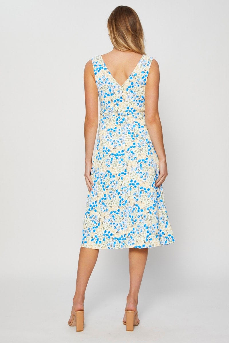 Print Midi Dress V Neck