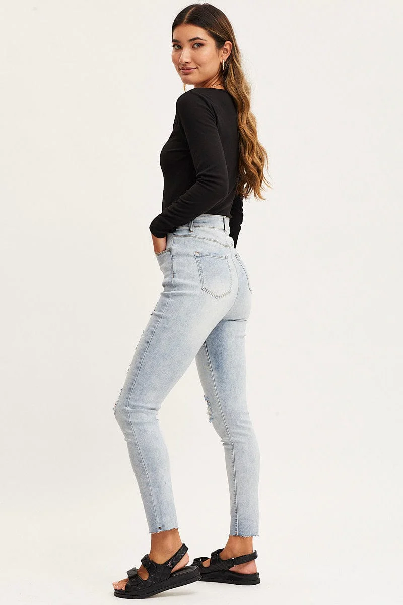 Blue Skinny Denim Jeans High Rise