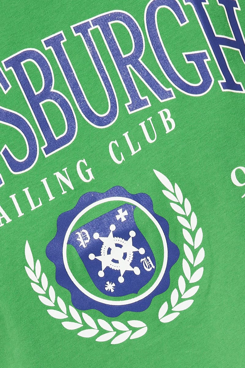 Green Print Graphic Tee Pittsburgh Crop Varsity T-shirt