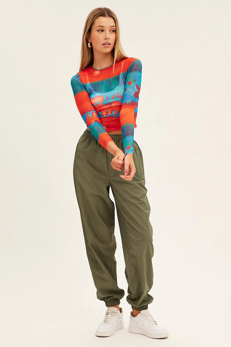 Multi Print Abstract Mesh Top Long Sleeve