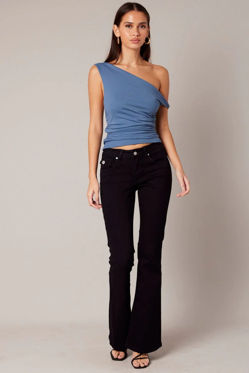 Blue Off Shoulder Top Sleeveless