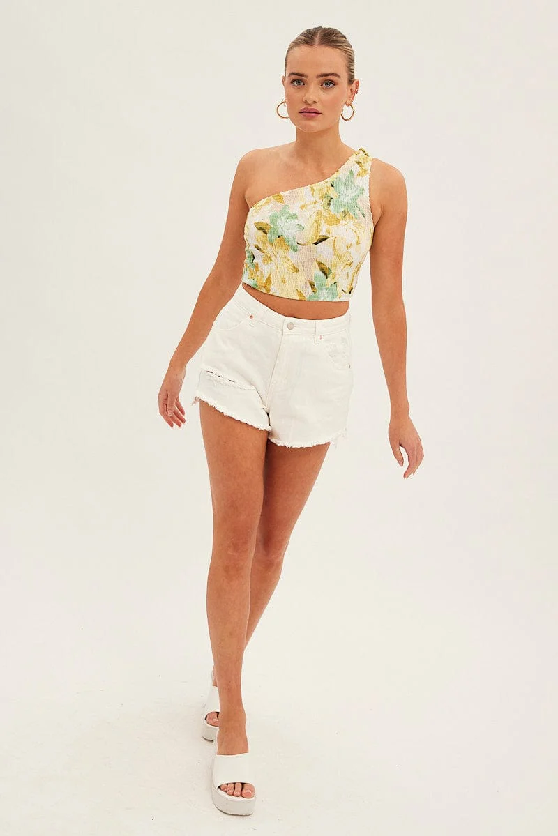 White Relaxed Denim Shorts High Rise
