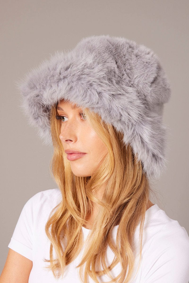 Grey Faux Fur Hat