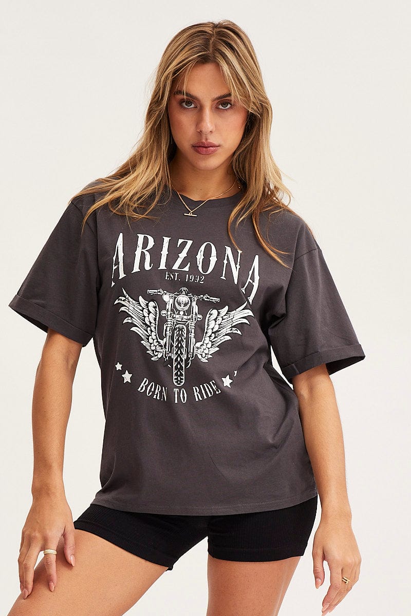 Grey Graphic T Shirt Short Sleeve