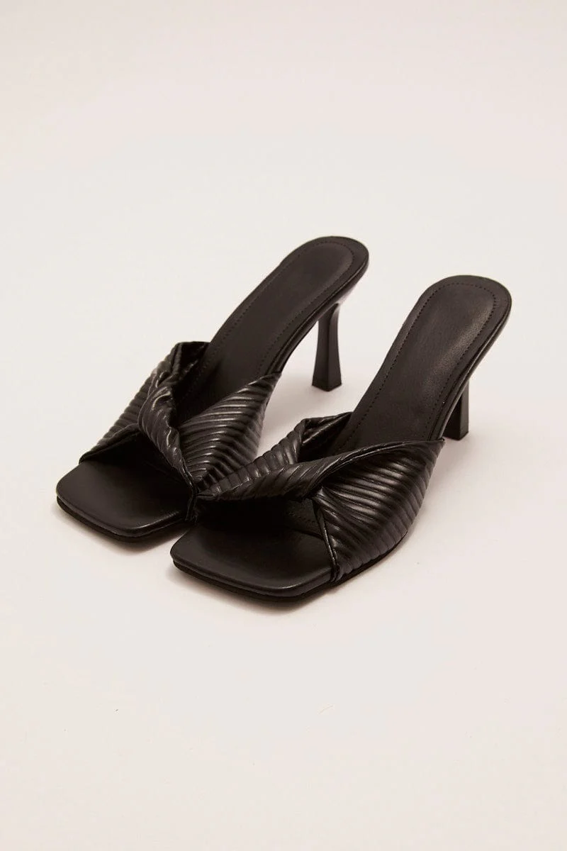 Black Twist Stiletto Heeled Mule Sandals