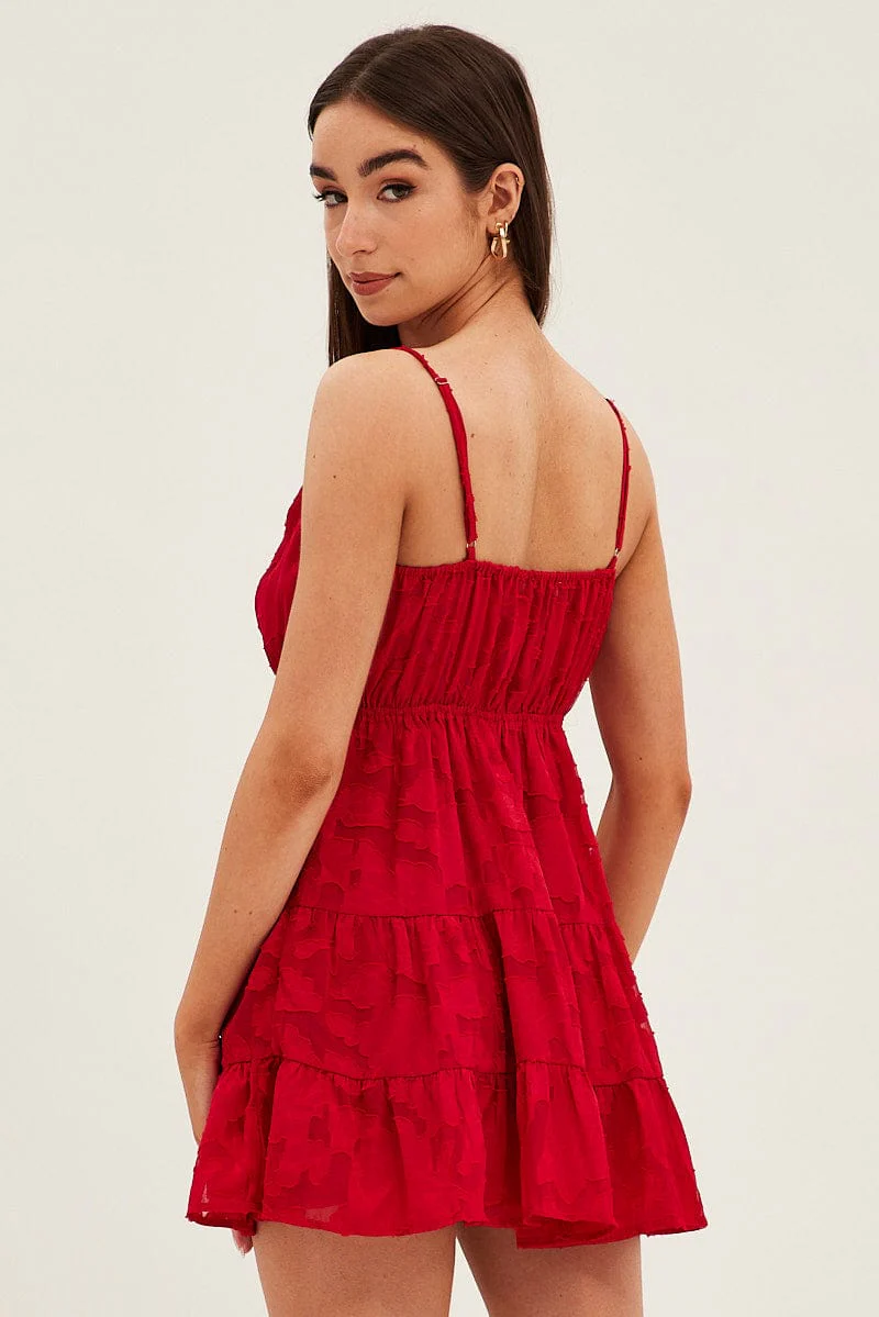 Red Floral Dress Mini Sleeveless Skater