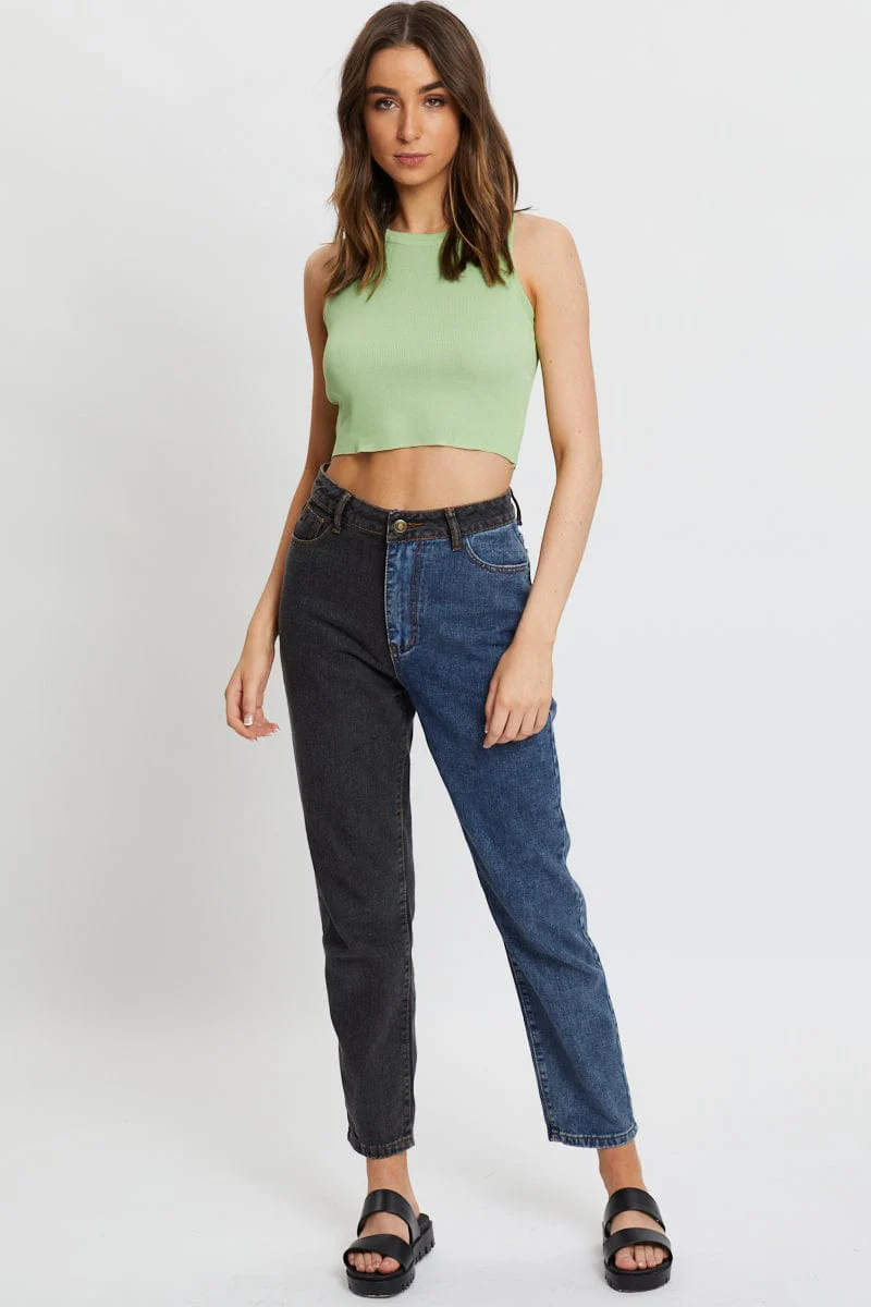 Green Racer Neck Knit Top