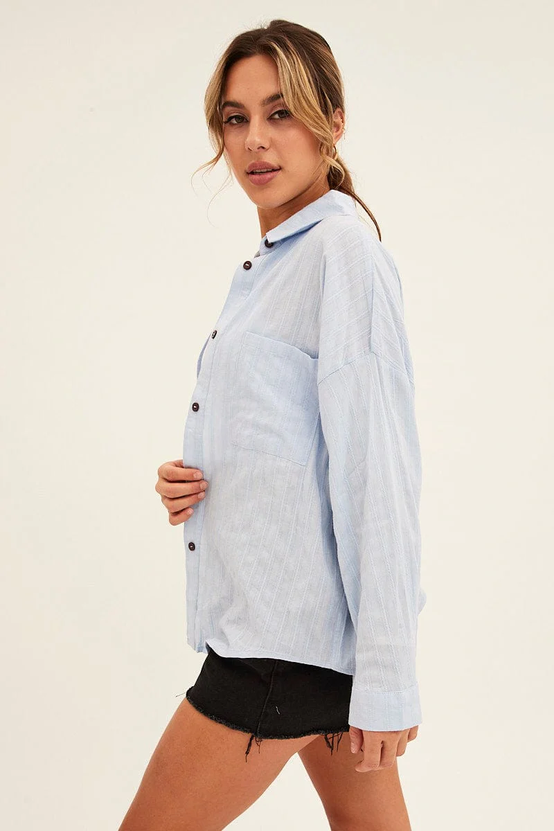 Blue Collared Shirt Long Sleeve Relaxed