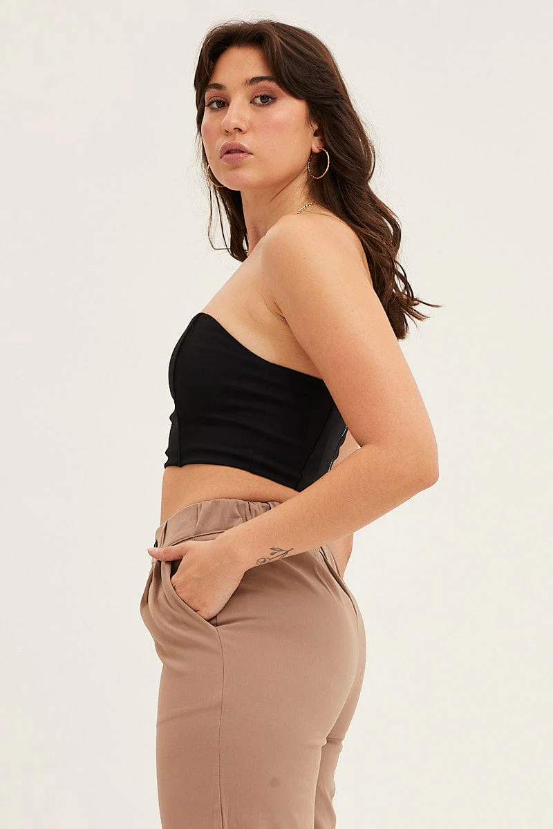 Black Boning Detail Bustier Top