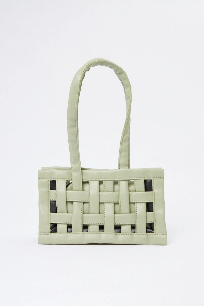 Green Woven Detail Handbag