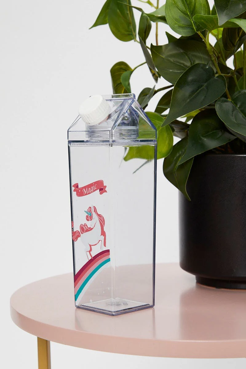 Pink Magic Unicorn Carton Clear Drinks Bottle