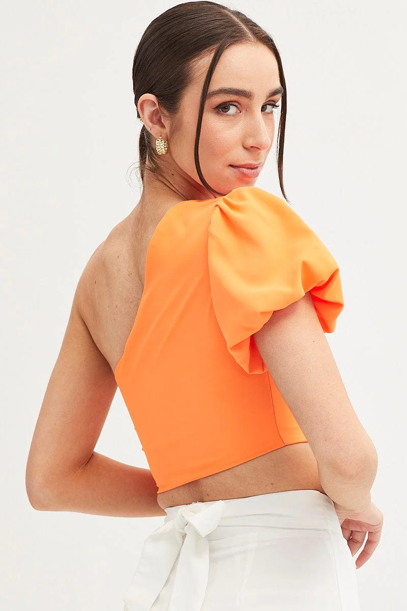 Orange One Shoulder Crop Top
