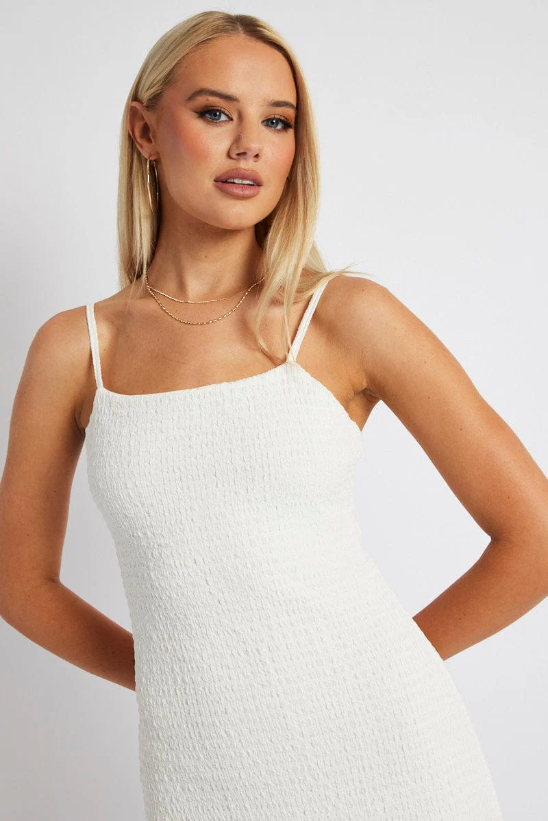 White Bodycon Dress Maxi Textured Fabric