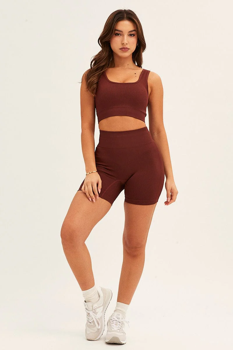 Brown Biker Shorts Activewear High Rise Seamless