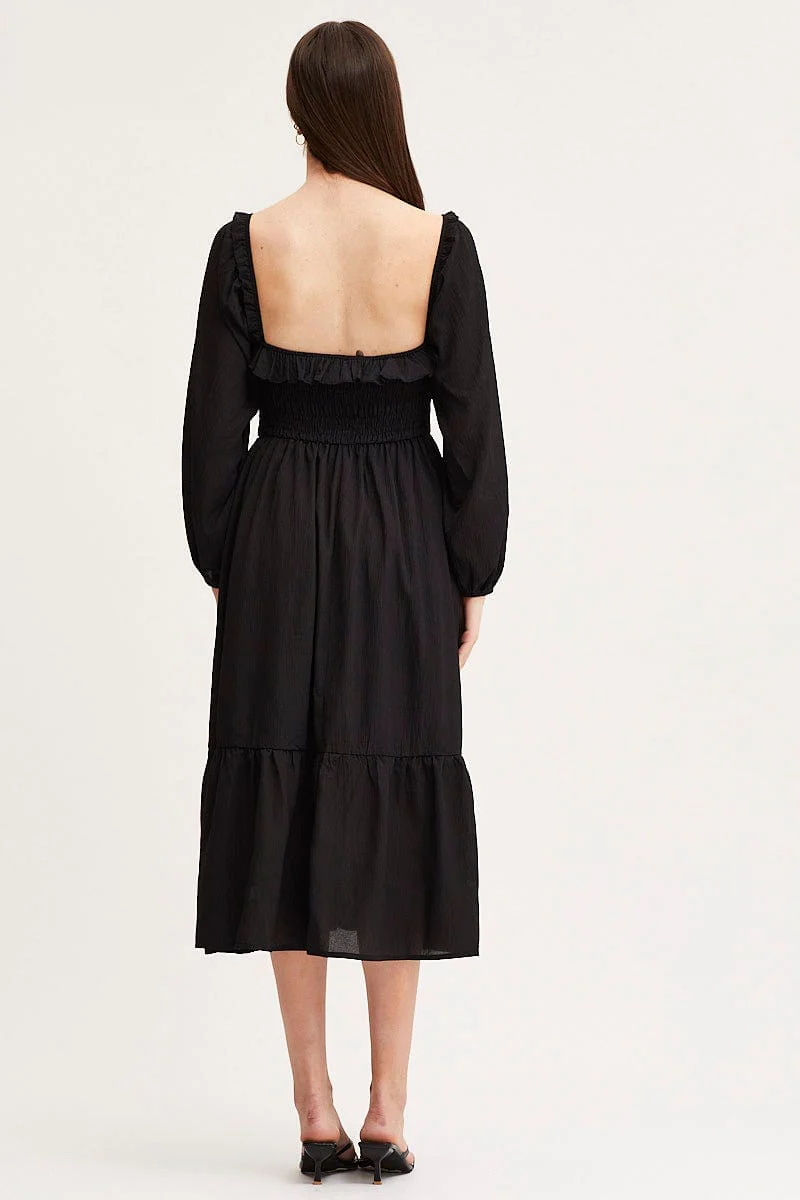 Black Maxi Dress Long Sleeve Square Neck