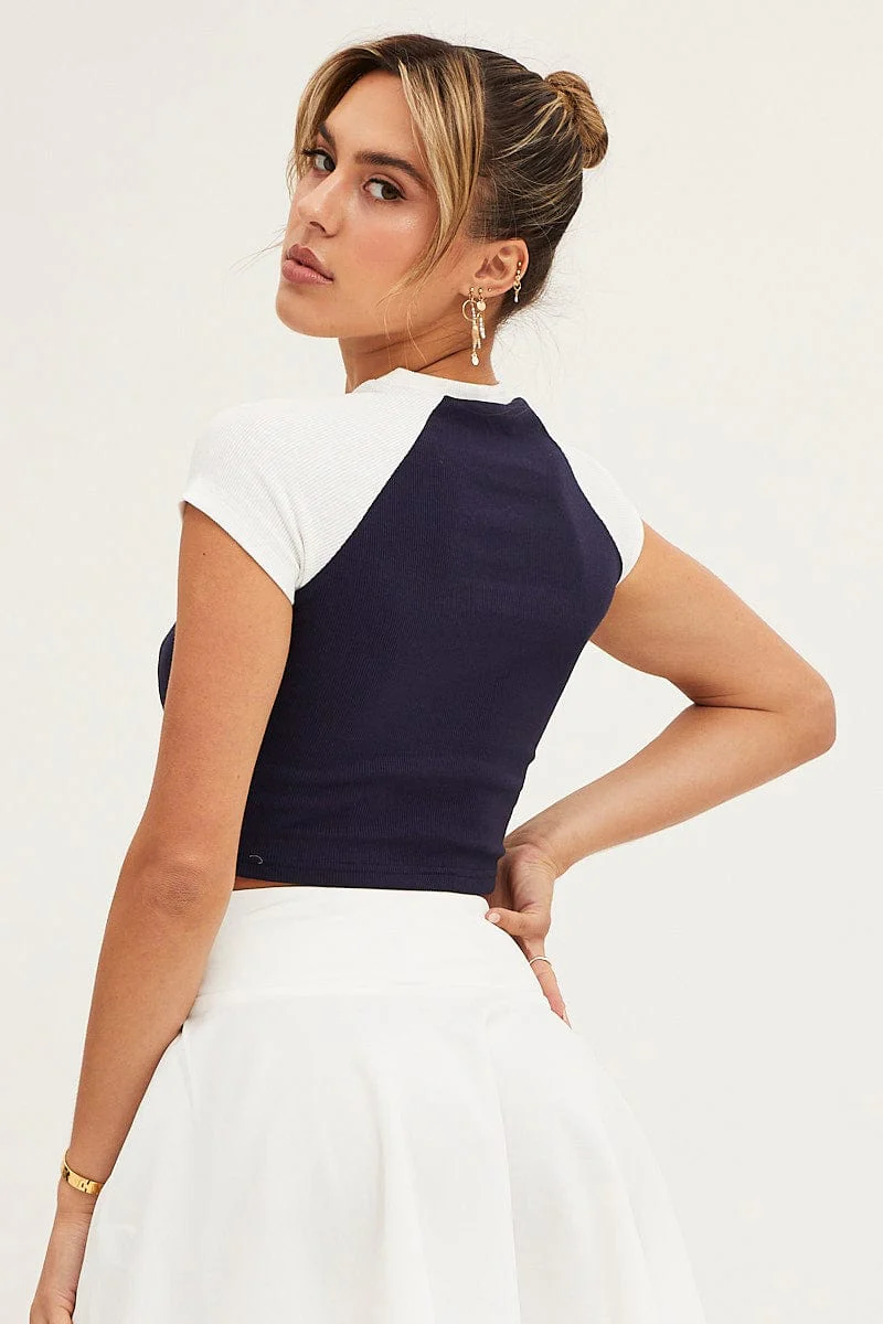 Blue Short Sleeve Embroidered Raglan Tee