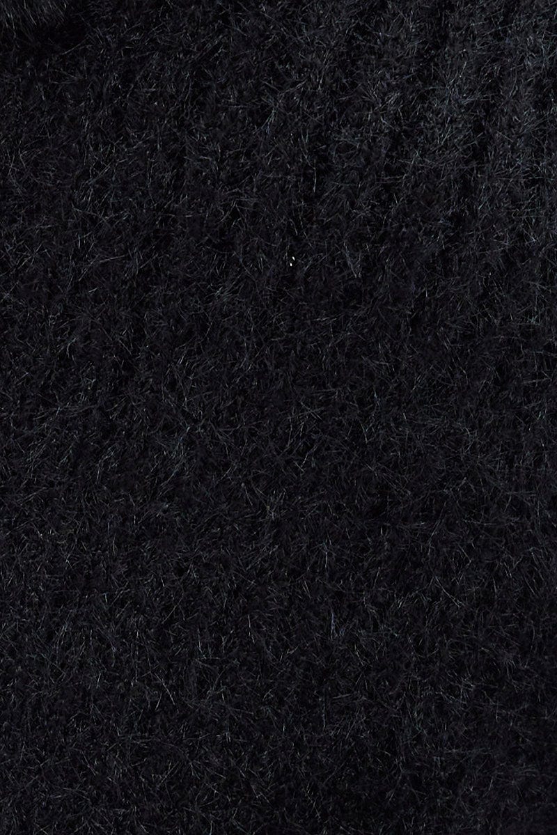 Black Knit Cardigan Fur Trim