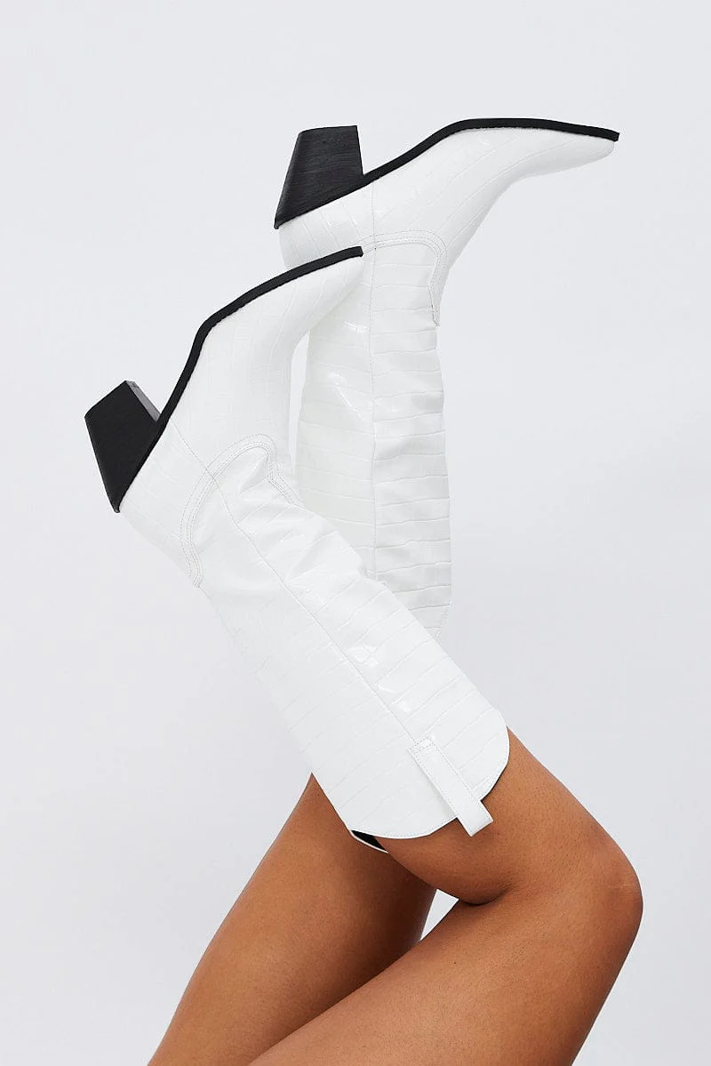 White Knee High Cowboy Boots