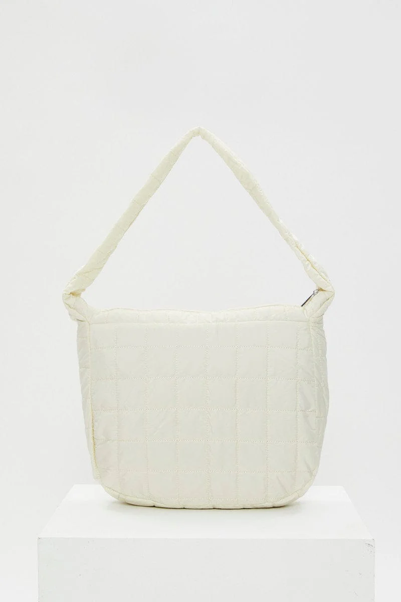 White Quilted Underarm Hobo Bag