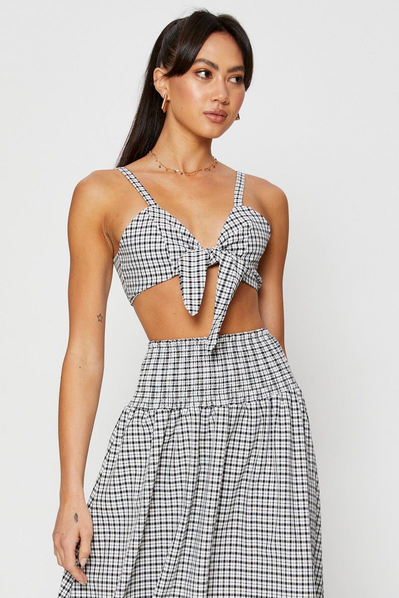 Check Crop Bralette Sleeveless Tie Up