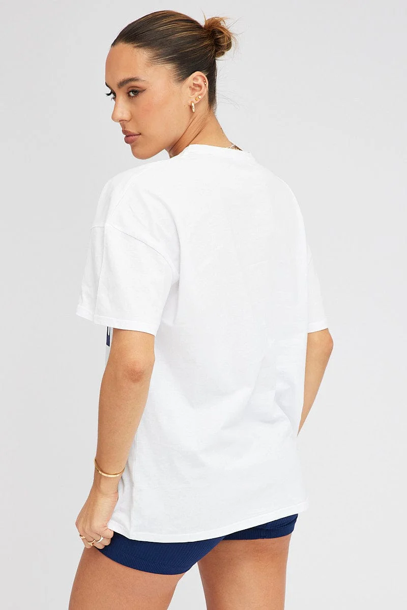 White Graphic tee Chicago Tennis Slogan Oversize t-shirt