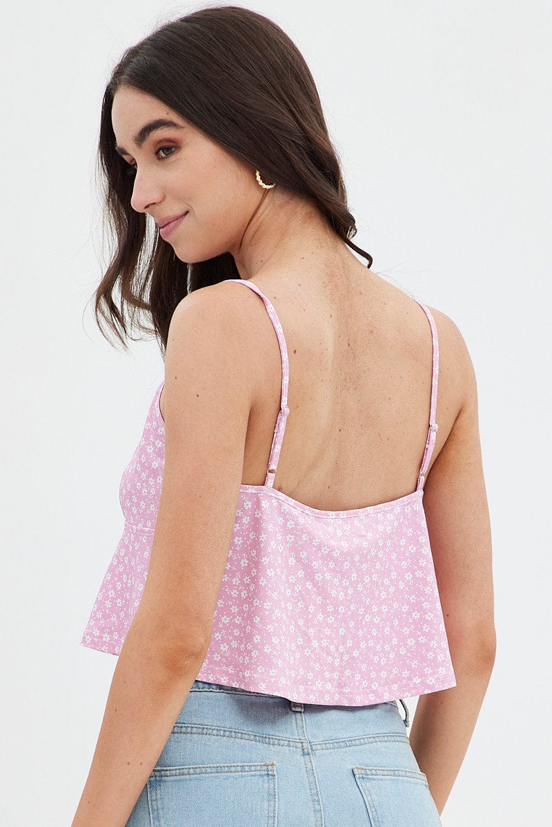Pink Floral Tie Front Top