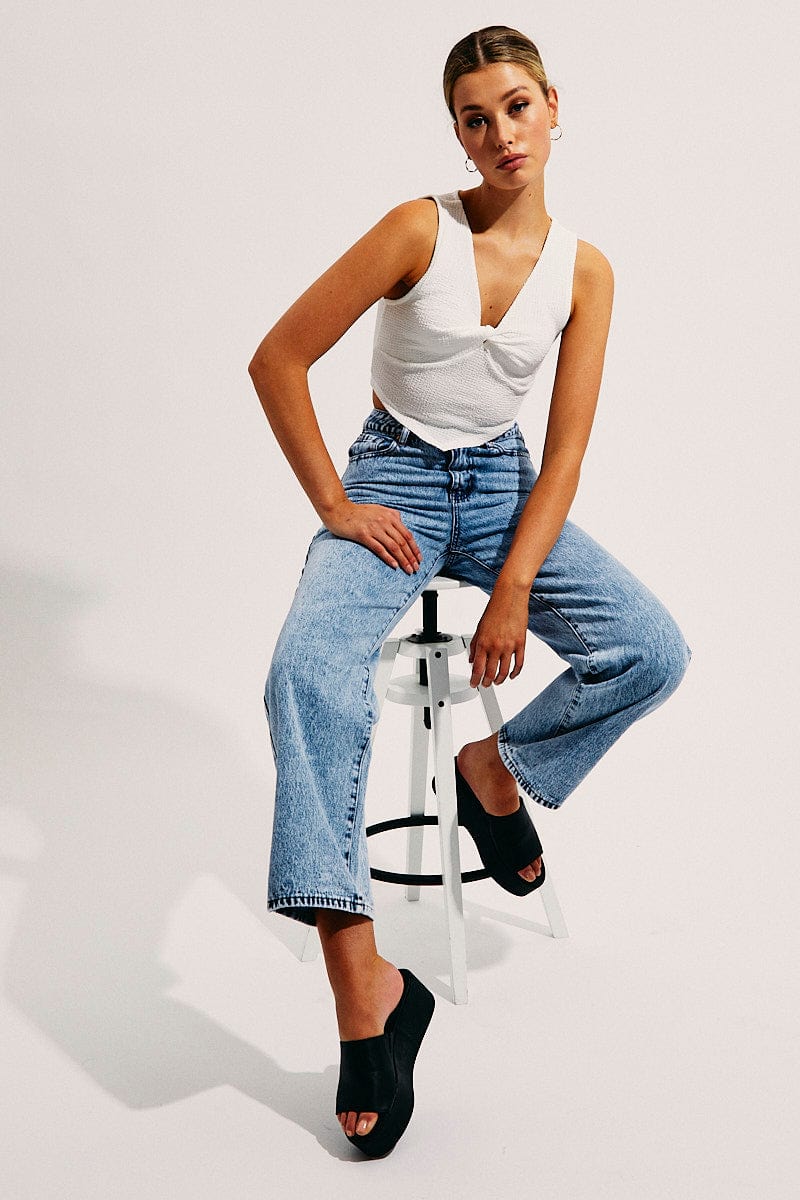 Blue High Waisted Relaxed Wide Leg Denim Jeans
