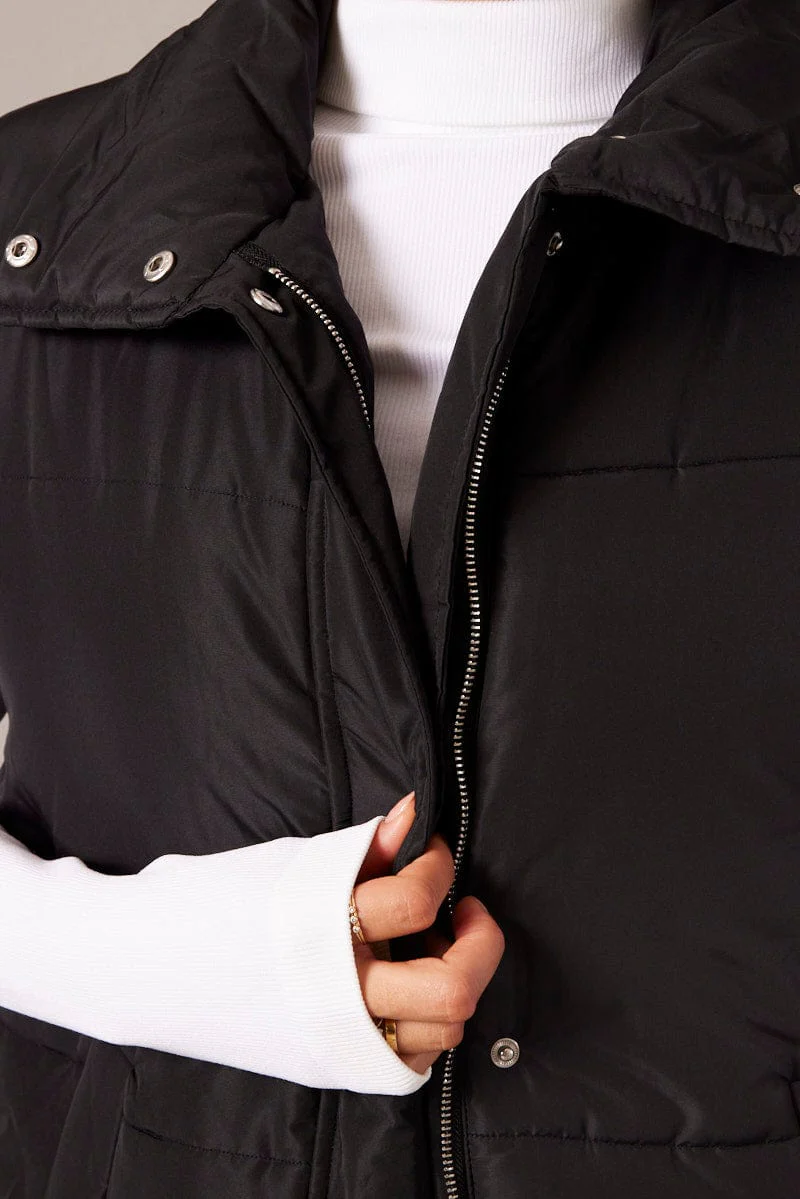 Black Puffer Sleeveless Zip Thru