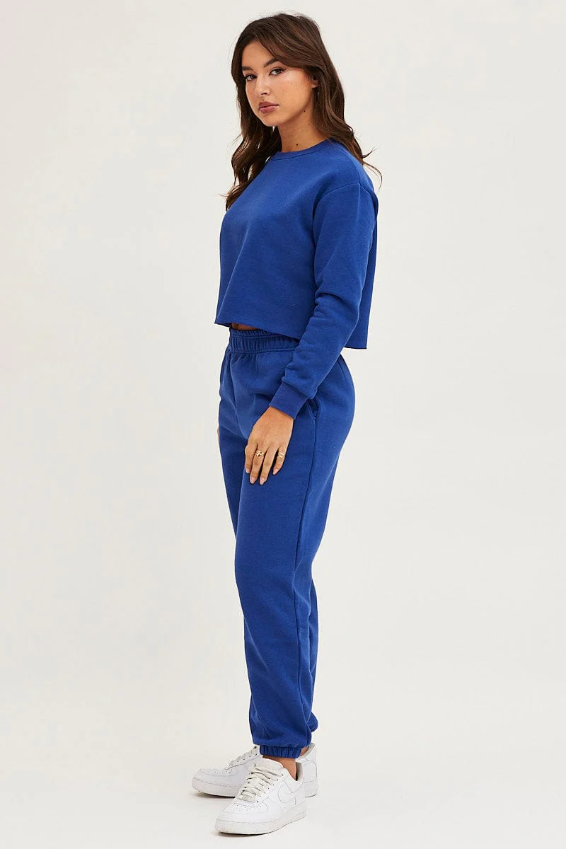 Blue Track Pants High Rise