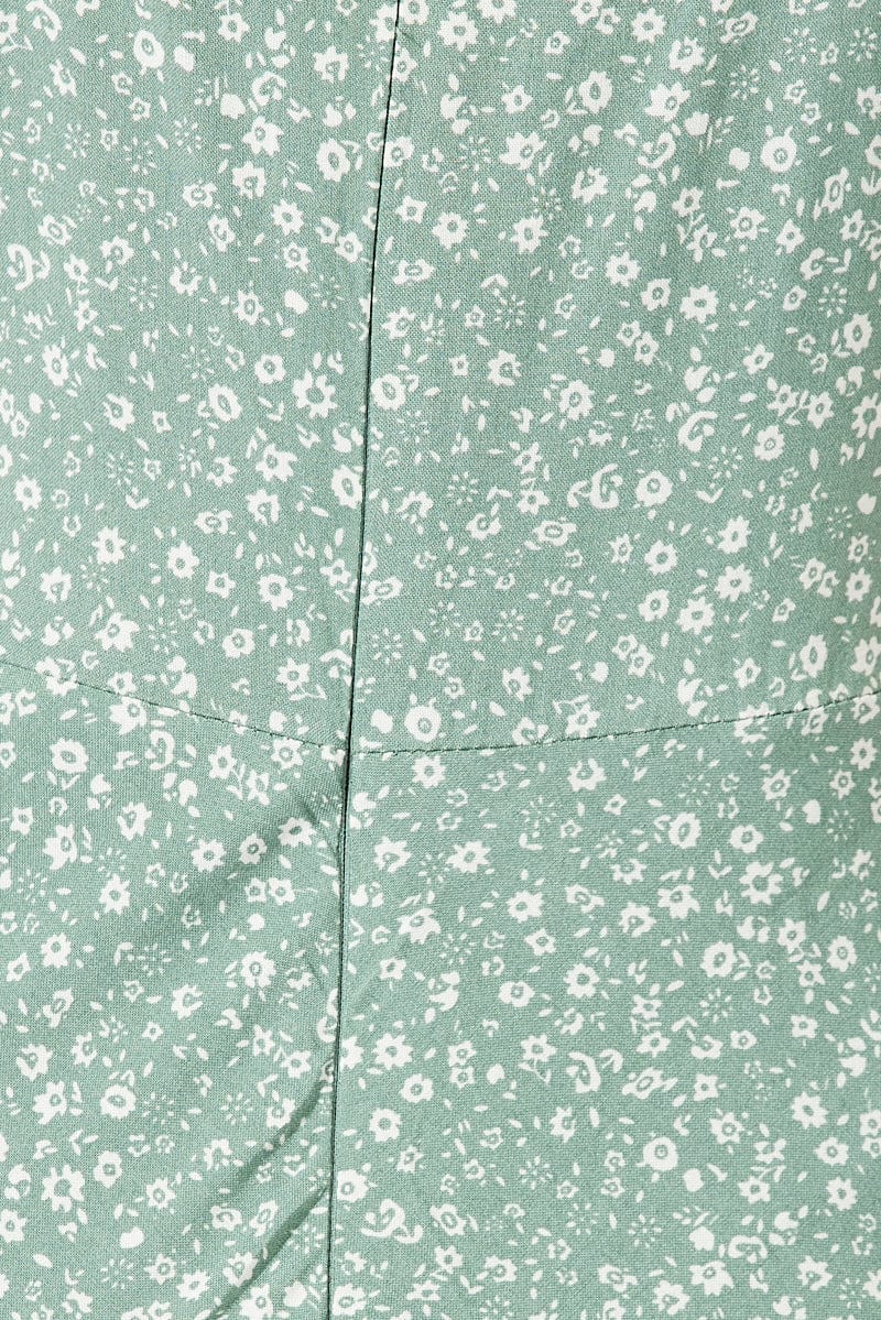 Green Ditsy Maxi Dress Short Sleeve Ruched Bust