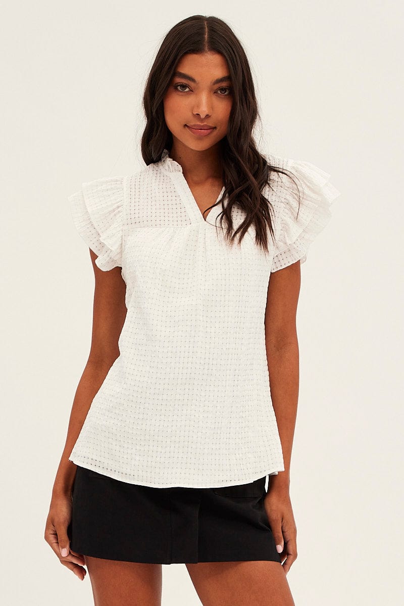 White Ruffle Sleeve Top