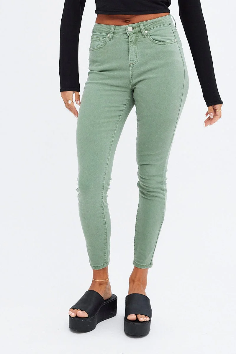 Green Skinny Denim Jeans Mid rise