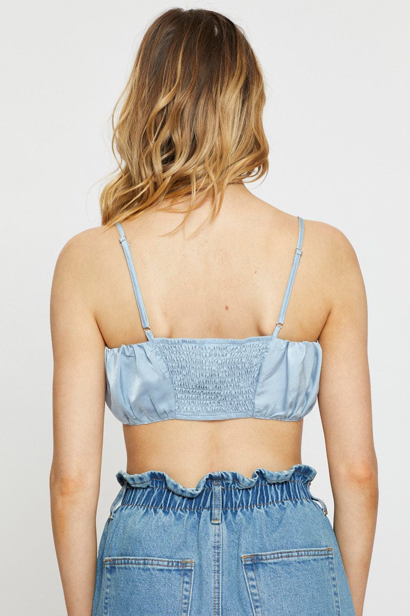 Blue Singlet Top Sleeveless Cowl Neck