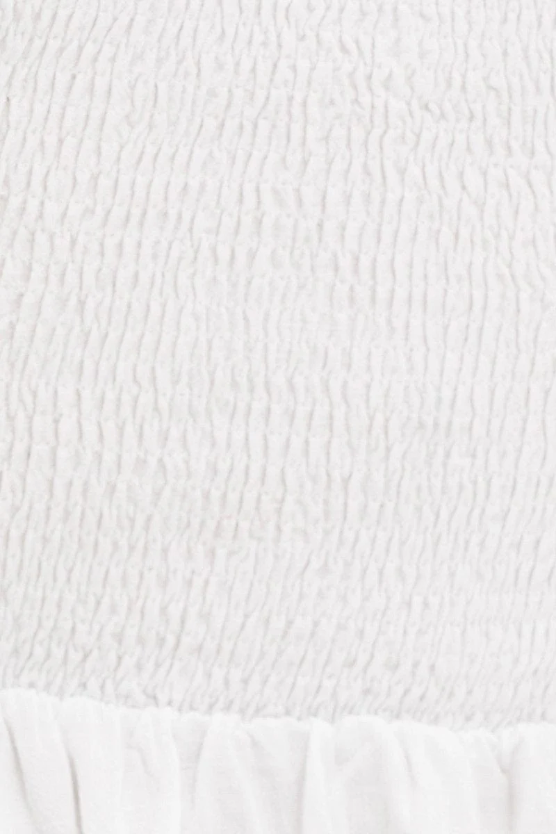 White Puff Sleeve Shirred Top