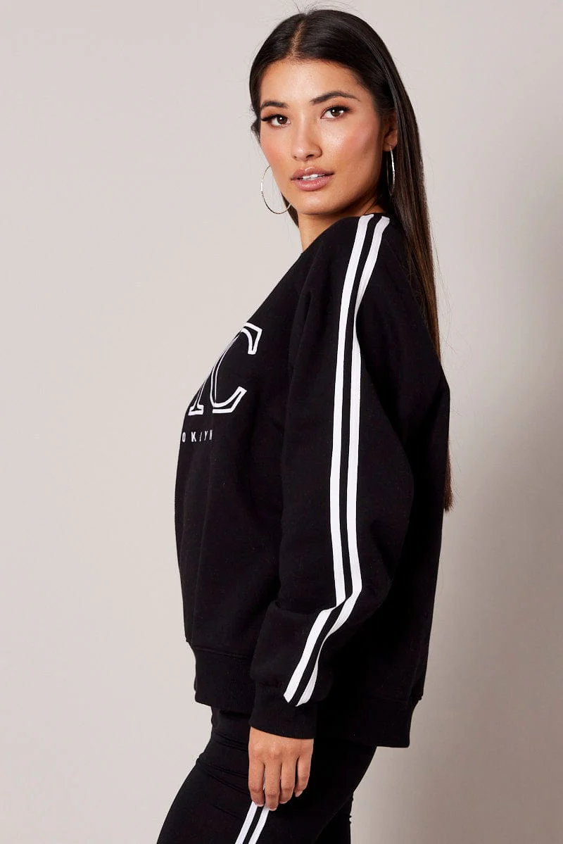 Black Graphic Sweater Long Sleeve