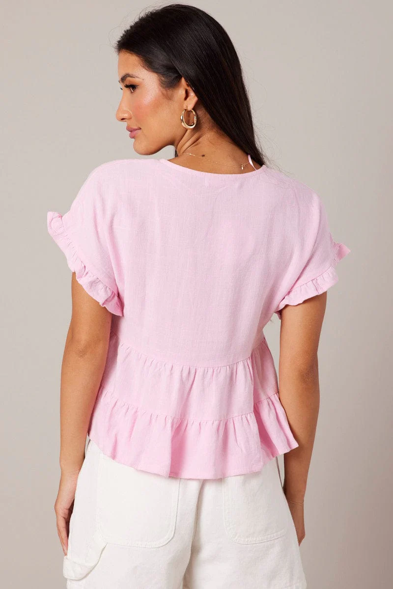 Pink Tiered Top Short Sleeve