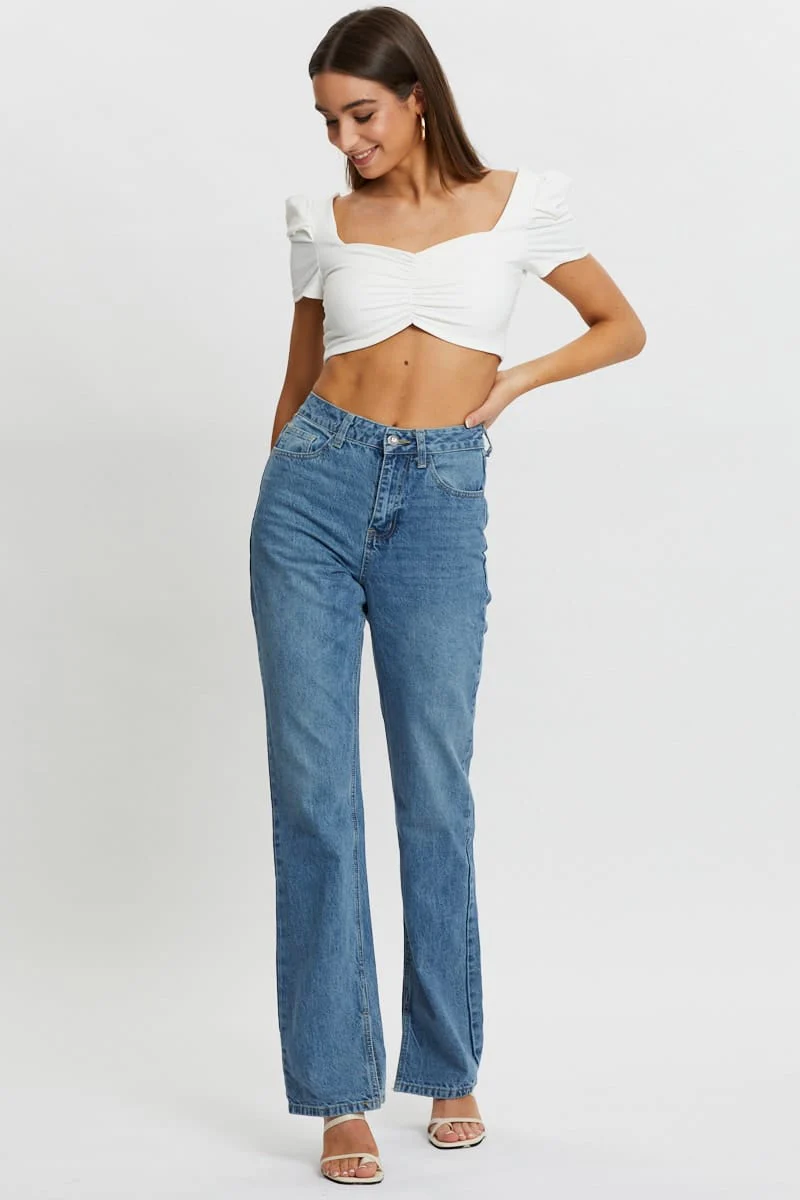 White Puff Sleeve Tie Back Top