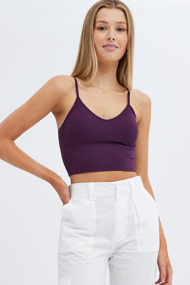 Purple Crop Singlet Top Seamless