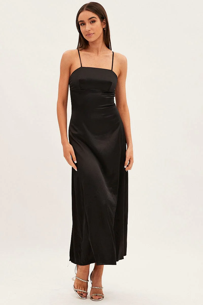 Black Satin Straight Maxi Dress
